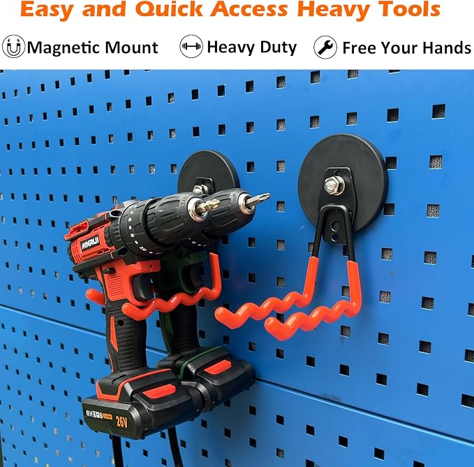 MUTUACTOR 2Packs Large Capability Heavy Duty Magnetic Hooks, Strong Magnet Hooks for Hanging Power Tools, Grill Utensils, Impact Drivers