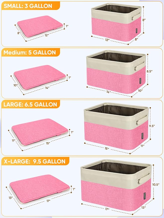 BALEINE 4 Pack Fabric Closet Storage Bins for Shelves, Linen Closet Organizers and Storage, Decorative Baskets for Organizing, Shelf, Clothes, Home, Office (Pink, 14''x10''x8.5')