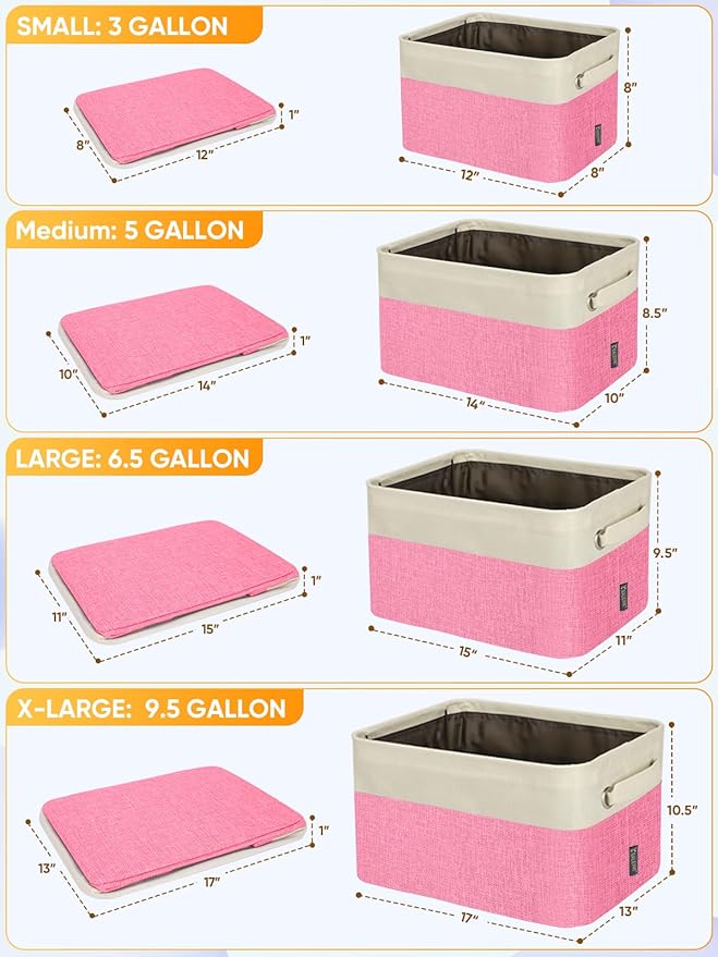 BALEINE 4 Pack Fabric Closet Storage Bins for Shelves, Linen Closet Organizers and Storage, Decorative Baskets for Organizing, Shelf, Clothes, Home, Office (Pink, 12"x8"x8")