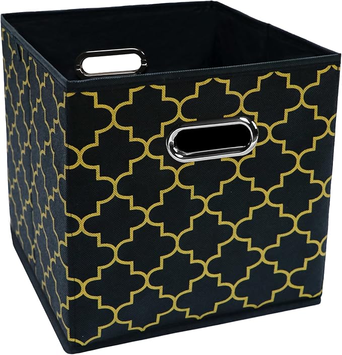Black Foldable Storage Cubes Bins , Fabric Storage Box Cubes Organizer Baskets with Dual Handles for Home Organizer Black Gold