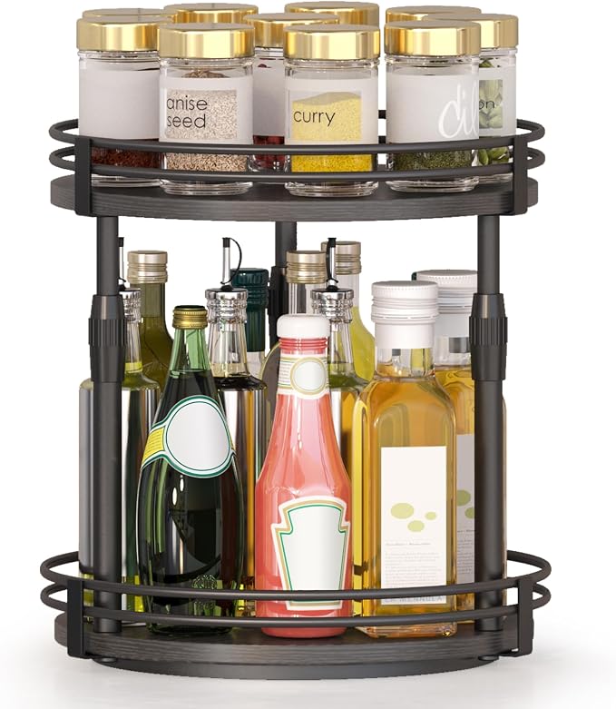 Across-Star Lazy-Susan-Organizer-Spice-Rack, Rotating Spice Organizer for Cabinet Pantry, Seasoning Holder Spice Shelf with Adjustable Height, Kitchen Counter Shelf Countertop Organizer