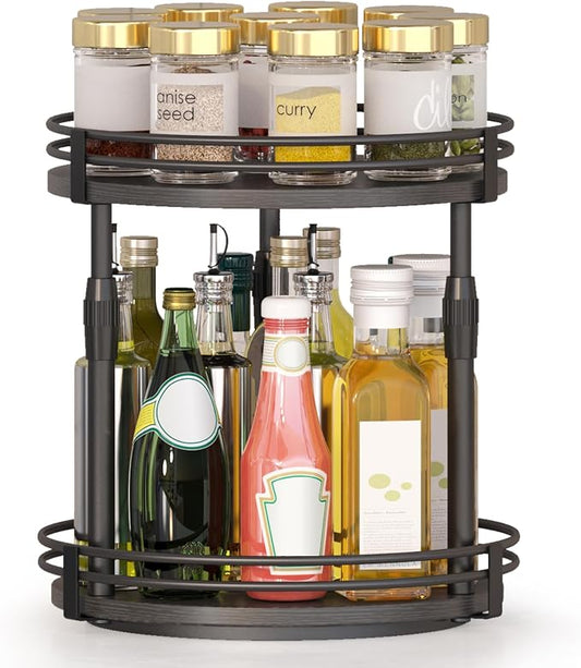 Across-Star Lazy-Susan-Organizer-Spice-Rack, Rotating Spice Organizer for Cabinet Pantry, Seasoning Holder Spice Shelf with Adjustable Height, Kitchen Counter Shelf Countertop Organizer