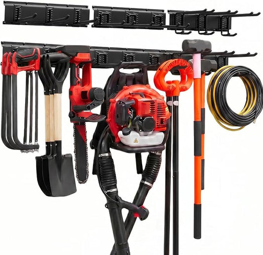 VEVOR Garage Tool Organizer 49.5 Inch 600 lbs Wall Mount Garden Tool Rack, Heavy Duty Garage Hanging Storage Rack Organization with 3 Rails and 9 Adjustable Hooks, for Yard Tools, Shovel, Rake, Shed