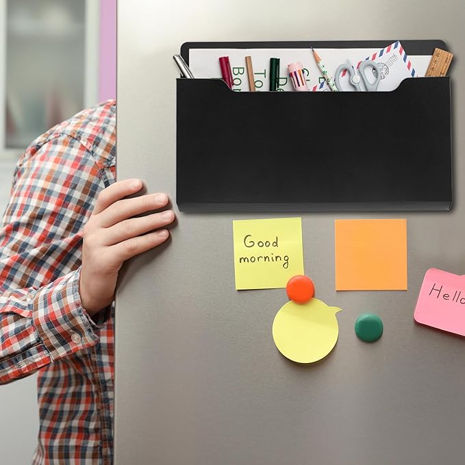 6 Pcs Magnetic Wall File Organizer Magnetic Wall File Holder Refrigerator Magazine Holder for Mail Letters Paper(Black,Horizontal-large)
