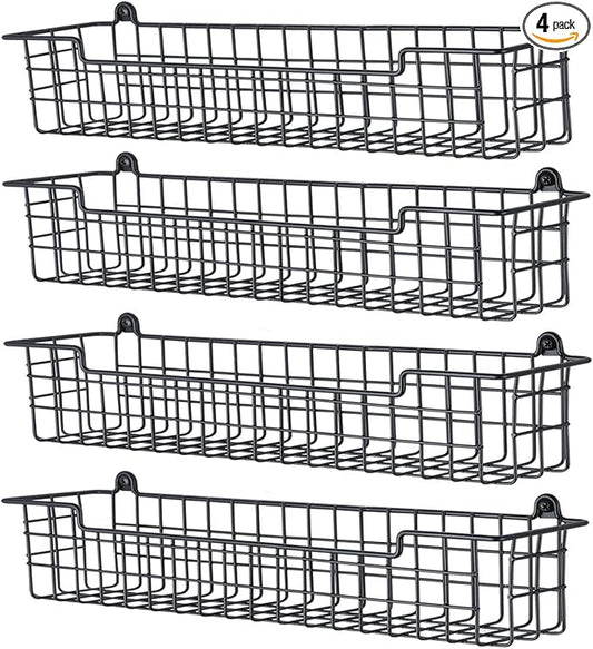 Spice Rack Organizer Wall Mount, Spice Organization Storage Shelf for Cabinet Door, 4 Packs Wall Spice Rack Saving Space for Kitchen, Black