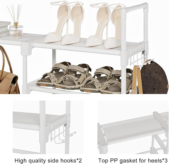 WOWLIVE 9 Tier 3-Column Shoe Rack, 50-55 Pairs Stackable White | 50in long for larger entryways. Removable shelves fit tall boots. Split into multiple units for garage/closet.