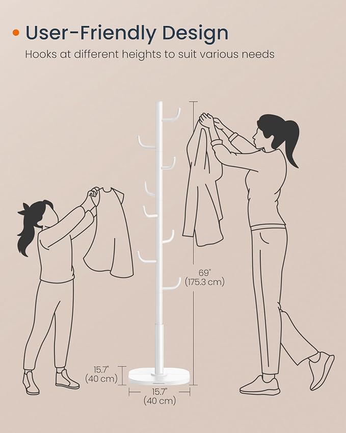 SONGMICS HOME Cactus-Shaped Coat Rack, Freestanding Coat Tree, Coat Hanger Stand with 8 Sturdy Hooks, with Curved Ends, for Clothes, Hats, Bags, Cloud White URCR039W01