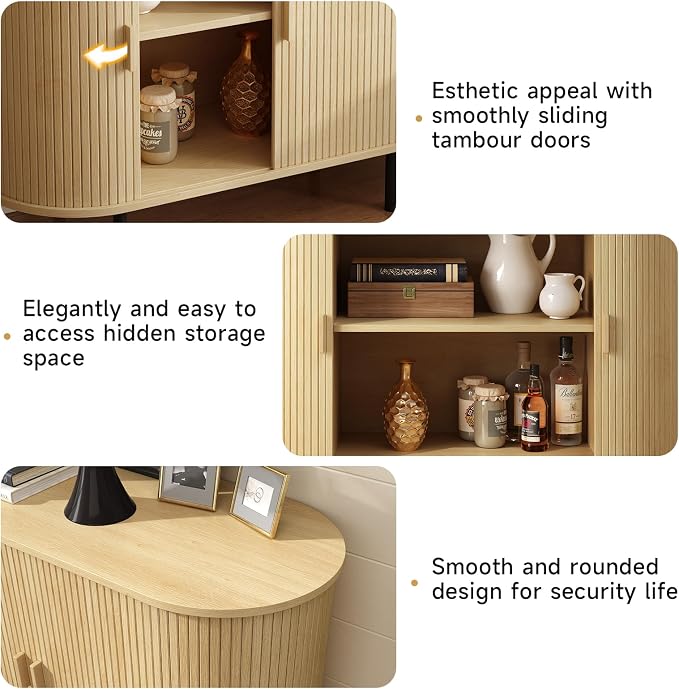 40" Sideboard Buffet Cabinet with Storage, Storage Cabinet with Sliding Door & Adjustable Shelf, Modern Accent Coffee Bar Console Table for Kitchen, Entryway, Oak