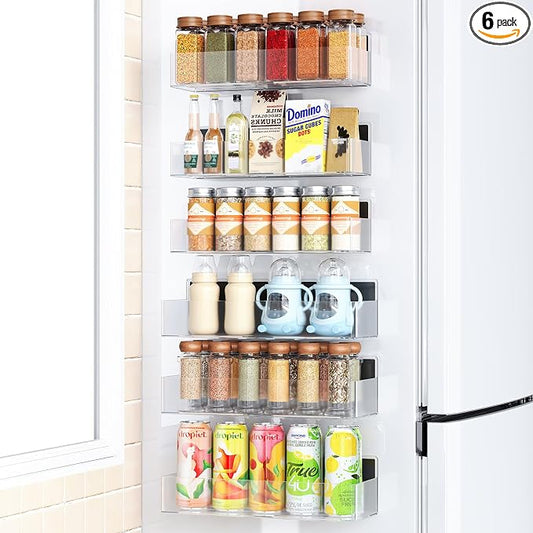 Mystozer Magnetic Spice Rack for Refrigerator, Kitchen Organizer and Storage Shelf, Clear (6 Pack)…
