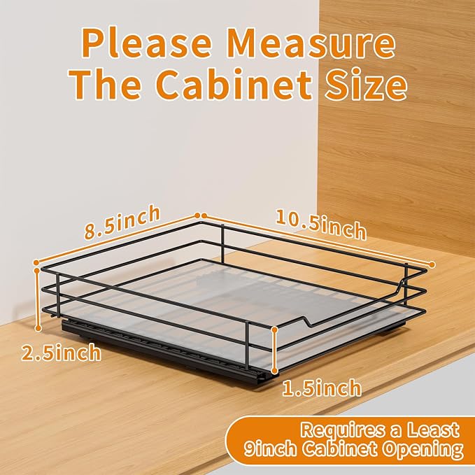 RCHYFEED Pull Out Spice Organization for Cabinet,8.5" Wx10.5 Dx2.5 H,1 Tier | Heavy Duty Slide Out for Inside Cabinet & Pantry, Kitchen Cabinet Seasoning Organizer,Vertical Spice Racks Storage Spices