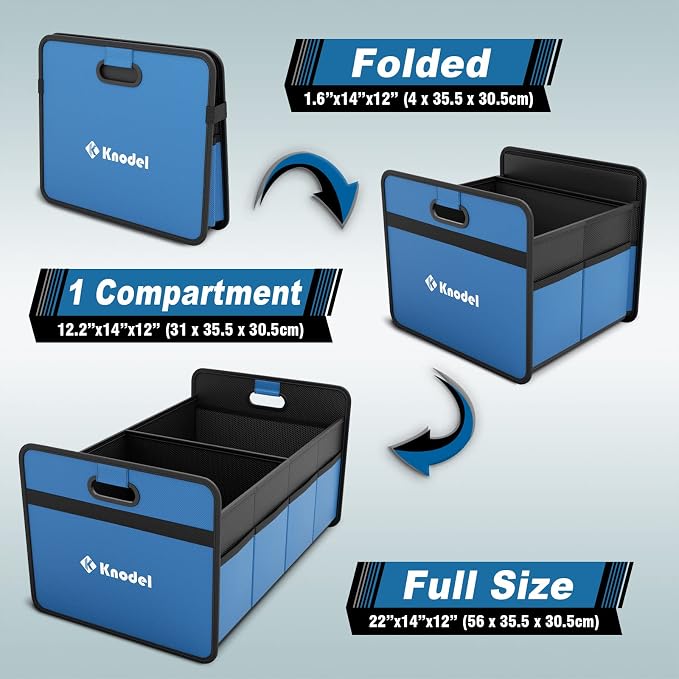 K KNODEL Foldable Trunk Storage Organizer for Car and Suv (Medium, Blue) | Collapsible Car Storage Organizer, Car Organizers and Storage for Sedan, Cargo Organizer, Car Bin, Basket,Bag, Organization