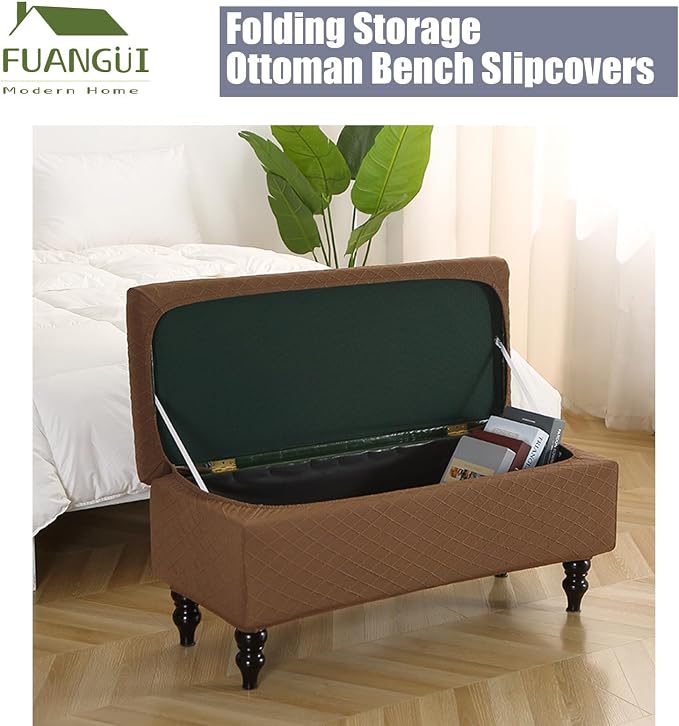 FUANGUI Ottoman Cover Slipcovers Rectangular Folding Stretch | Storage Bench Footrest Sofa Stool Covers Footstool Protector with Elastic Bottom, Removable Washable,Medium