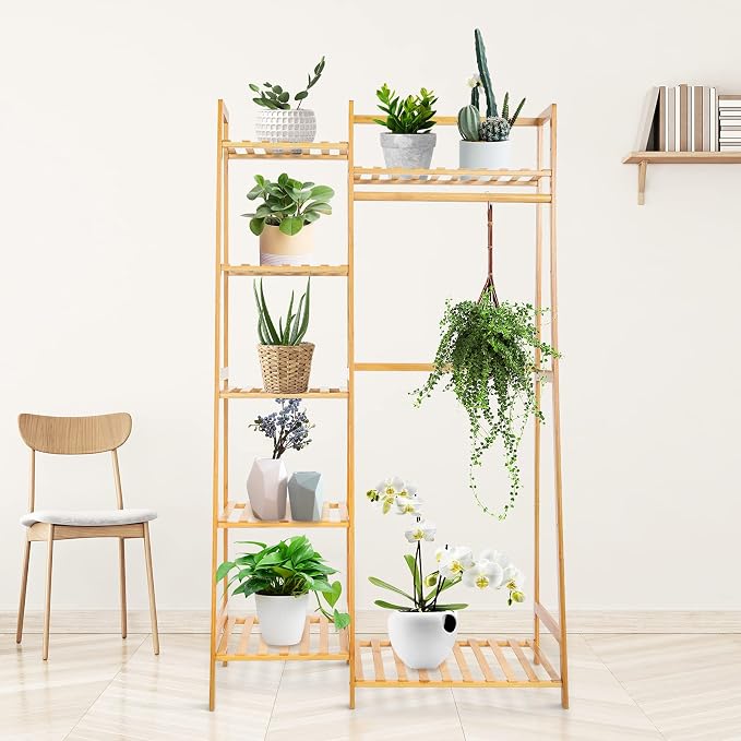 Jotsport Bamboo Clothes Rack with 7 Tier Storage Shelves Child Garment Rack | Clothing Hanging Stand for Small Spaces Freestanding Wardrobe Closet for Kids Bedroom Living Room