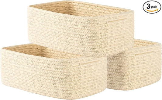KALLAX Small Woven Storage Basket for Organizing, 12 x 8 x 4.5 inch, 3 Pack | Shelf baskets for closet organization, toy storage and home decor, Perfect as empty gift baskets for holidays, Beige