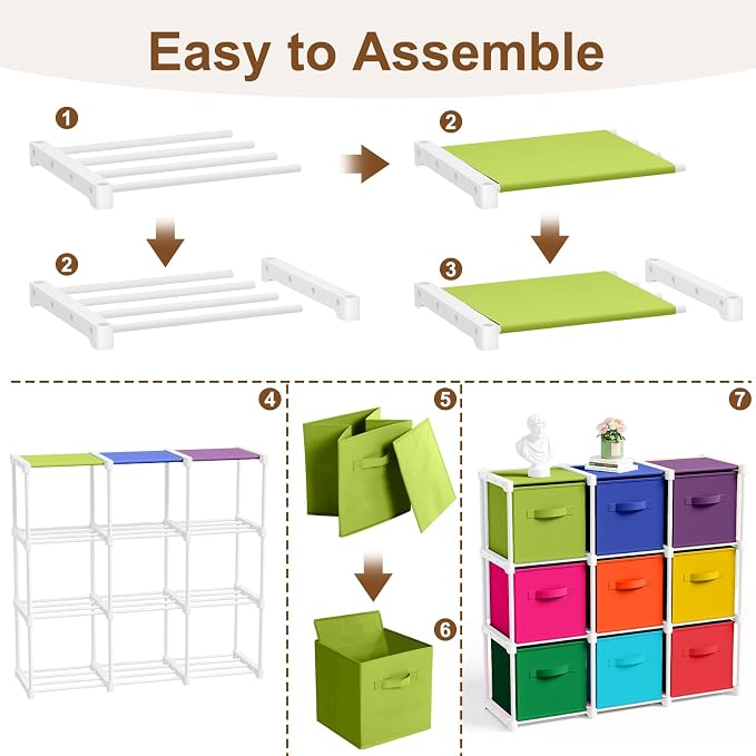 Briwooody 9 Cube Storage Organizer Storage Bins Shelf,Multicolor