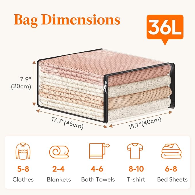 Lifewit 36L Clear Sheet Storage Bags with Zipper 4 Pack, Plastic Sweater Storage Bins for Clothing, Vinyl Foldable Clothes Containers Organizers for Closet, Blankets, Bedding 17.7 x 15.7 x 7.9 Inch
