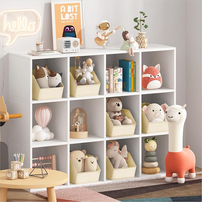 Homsorout Large Closet Storage Cubes - Closet Storage Bins with Dual Handles for Clothes, Towels, Toys, Shelf Organizer Bins for Bedroom, Nursery, Shelves, Small Spaces, Beige, 3 Pack