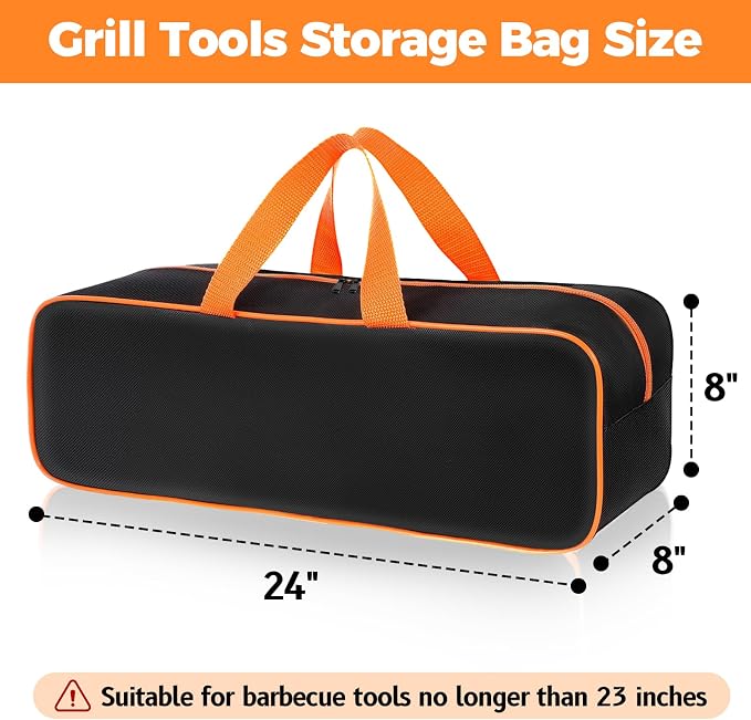 Grill Utensil Storage Bag for Outdoor Grilling, 24 x 8 x 8 in, Black | 1680D Oxford fabric, large capacity grill tool storage bag, accessories storage compatible with Blackstone griddle