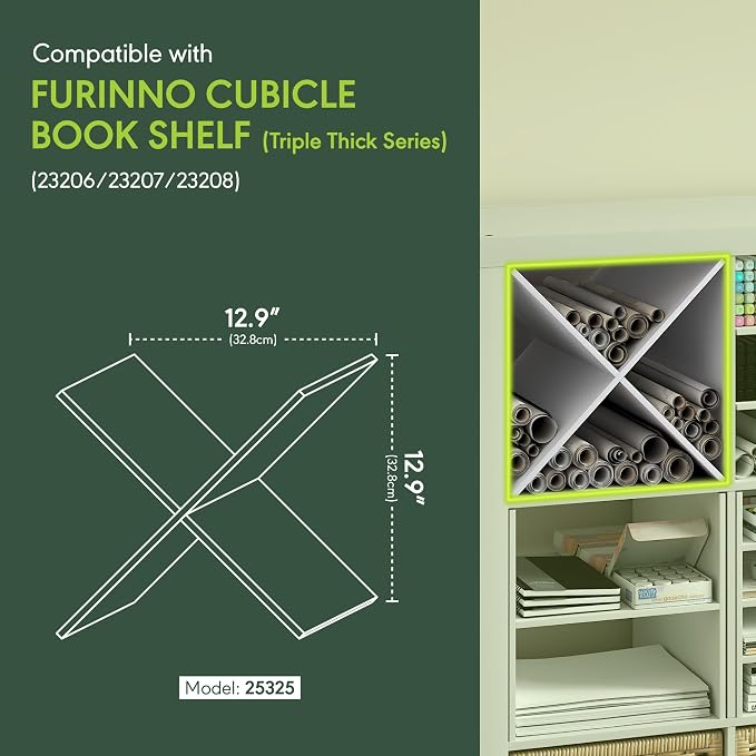 Furinno Cubicle Cube Insert, X-Shelf Cube Organizer, 3-Shelf Accessory, Fits into Furinno Triple Thick Cubes, IKEA Kallax, for Organizers and Storage, White
