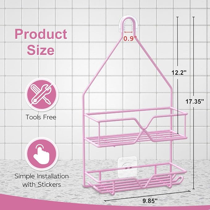 TreeLen Pink Shower Caddy Over Shower Head, Pink Bathroom Accessories, Gift for Girlfriend, Wife, Little Girl