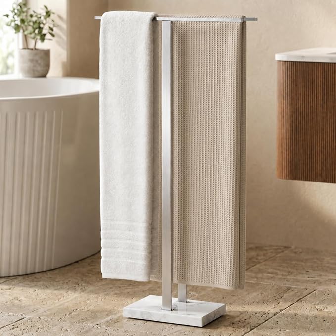 KES 37" H Standing Towel Rack, Heavy Marble Base, Brushed Finish | Taller Version, Equal Height, Fits Large Bath Towels, Free Standing Towel Holder, SUS304 Stainless Steel