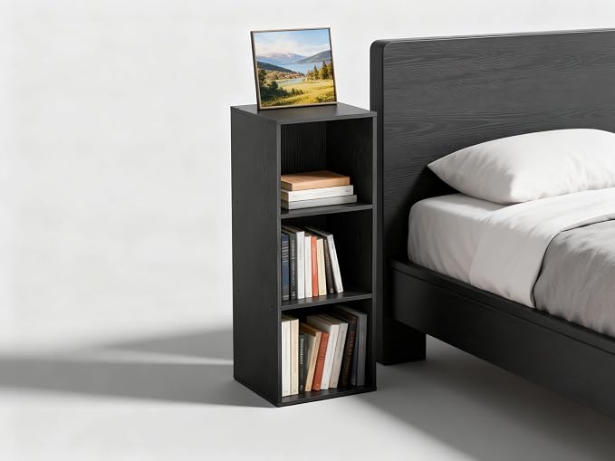 3 Cube Storage Organizer, 3 Tier Cube Low Bookcase Freestanding Storage Display Organizer, Three-Cubes Open Shelf Bookshelf for Home Office (Black, 3-Cube)