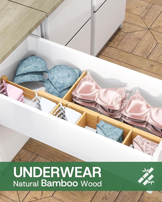 kiplant Kitchen Drawer Dividers - Adjustable Drawer Organizer for Clothes, Kitchen, Closet & Office - 8 Pack with Inserts, 18-22.6 Inches, Non-Slip Silicone Ends