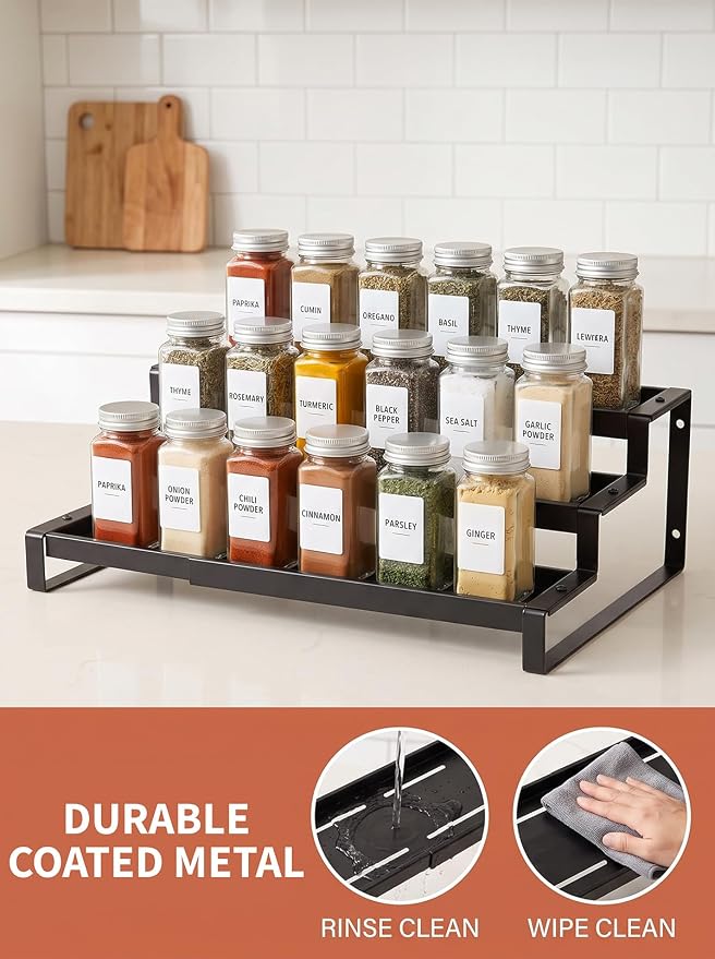 Deloban 3-Tier Spice Rack Organizer For Cabinet,Countertop Pantry Kitchen Organizer,Metal Display Rack, Suitable For Various Cans And Bottles.