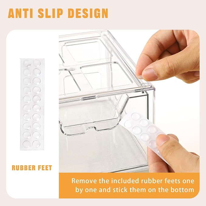 6 Pack Stackable Storage Drawers,Makeup Organizer with Pull-out Drawer | 4.4'' Tall, Acrylic Clear Plastic Storage Bins for Vanity,Pantry,Desk,Undersink,Kitchen,Bathroom