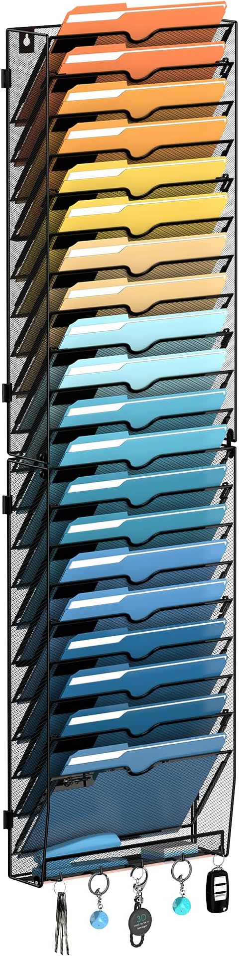 21-Tier Hanging Wall File Organizer with Hooks for Office Organization | Mesh Wall File Holder, Mail Organizer Wall Mounted for Papers, Documents, Folders and Magazines in Home Office, Classroom