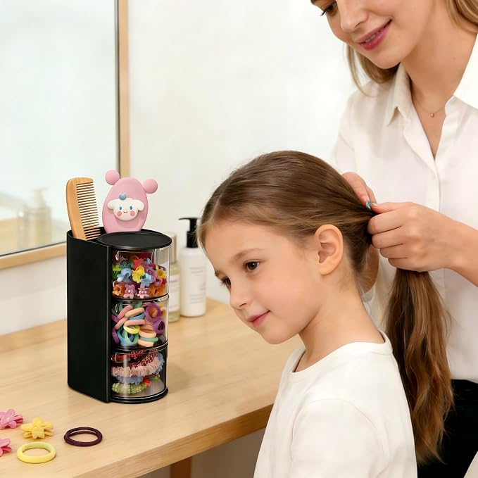 Azurphoric Hair Accessories Organizer with Hair Brush Holder(Black,3-Layer) | Rotatable Makeup Brush Holder for Necklaces, Earring, Bracelet, Ring, Makeup Brushes, Hair Clip and Hair Accessories