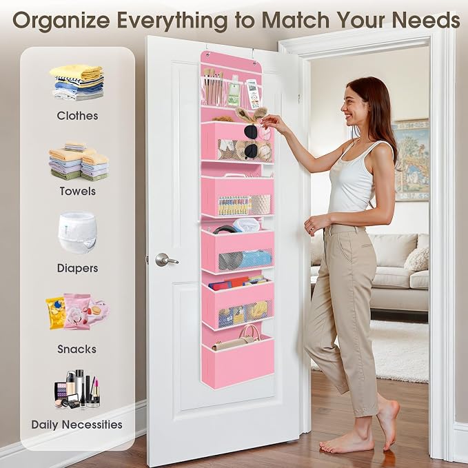 1Pack Over The Door Organizer Large Capacity Hanging Storage Room Organizer | 40 lb Capacity, Ultra-Sturdy, Detachable, Mesh Design with Clear Window, Space-Saving Organizer for Pantry, Nursery & Closet