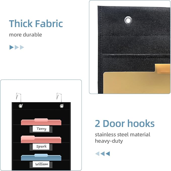 ANCOMEDO 10 Pocket Hanging Wall File Organizer with 10 Nametag Pockets, File Pocket Chart for Classroom and Office. Perfectly Stores Assignments, Files, Scrapbooks, and Documents.