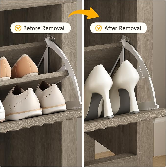 Fluted Shoe Cabinet Storage with 2 Flip Drawers for Entryway, Hallway | Narrow Shoe Rack Freestanding Shoe Organizer with Legs for Entryway，Hallway, Grey