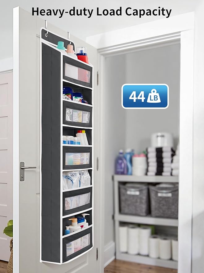 JARLINK Over the Door Organizer for Bedroom, Pantry Bathroom, 5 Shelf Black | Anti-Tilt Design, 44 lb Load Capacity, Hanging Door Organizer with 5 Large Capacity Pockets, Behind Door Storage for Nursery