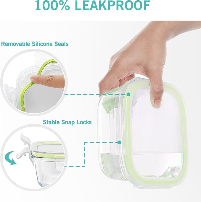 Vtopmart 8 Pack Glass Food Storage Containers with Airtight Lids | Meal Prep Lunch Containers, Leakproof, Leftover Storage, Take-out, Microwave, Oven, Freezer and Dishwasher Safe, BPA Free