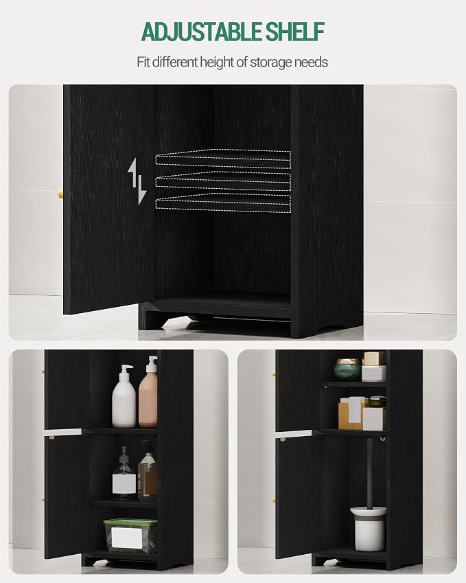 Hzuaneri Bathroom Storage Cabinet, Small Corner Floor Cabinet with 2 Doors | Narrow Toilet Paper Cabinets with Adjustable Shelf, Bathroom Organizer for Small Spaces, 7.9" D x 9.8" W x 29.5" H Black