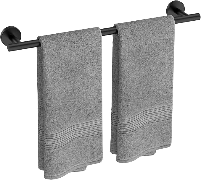 USHOWER Matte Black Towel Bar, 24-Inch Towel Racks for Bathroom | Thicken SUS304 Stainless Steel Towel Rod, Towel Holder Wall-Mounted, Modern Home Decor (Total Length 26-Inch)