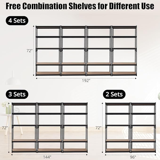 Storage Shelving Unit, 5-Tier Adjustable Metal Storage Shelves, 48" L x 18" W x 72" H Heavy Duty Garage Storage Shelves for Kitchen Pantry Basement Bathroom Laundry