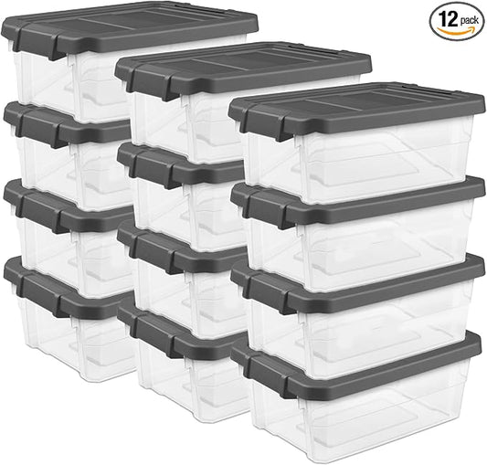 Sterilite Modular Stacker Box with Latching Lid, 16 Quart, 12-Pack | Clear Plastic Storage Bins - Stackable Organizing Container Boxes for Closet, Bathroom, and Office