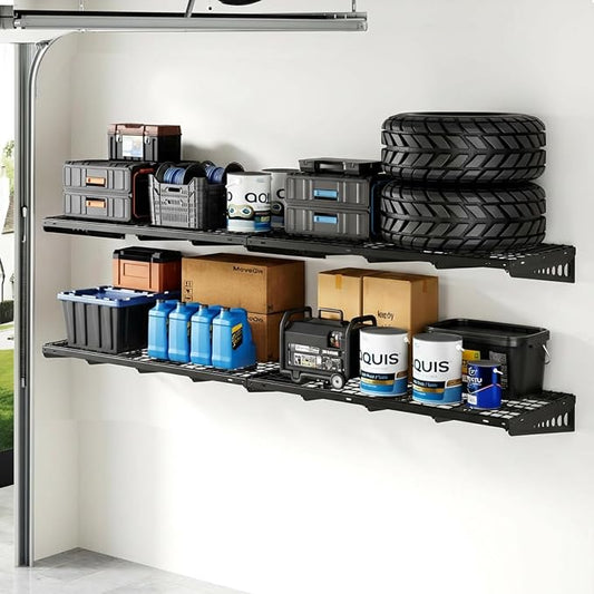 FLEXIMOUNTS 2x4ft Garage Storage, 4 Pack Garage Wall Shelving, Black | 24x48 in, 1320 lb Capacity, Heavy-Duty Steel, For Garage & Workshop, Storage Bins, Garden Tools, Pro Series