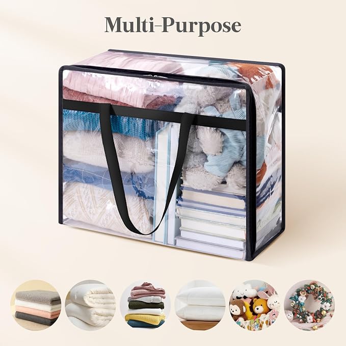Lifewit 8 Pack Clear Clothes Storage Bags, 45L Plastic Blanket Storage Bag, Vinyl Foldable Moving Bags with Zipper, Closet Organizers and Storage Containers for Bedding, Duvet, Comforter