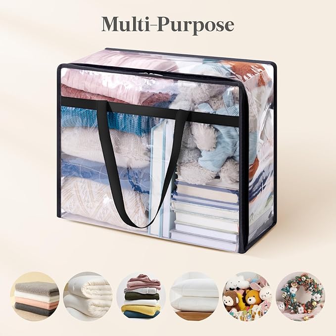 Lifewit 12 Pack Clear Clothes Storage Bags, 45L Plastic Blanket Storage Bag, Vinyl Foldable Moving Bags with Zipper, Closet Organizers and Storage Containers for Bedding, Duvet, Comforter