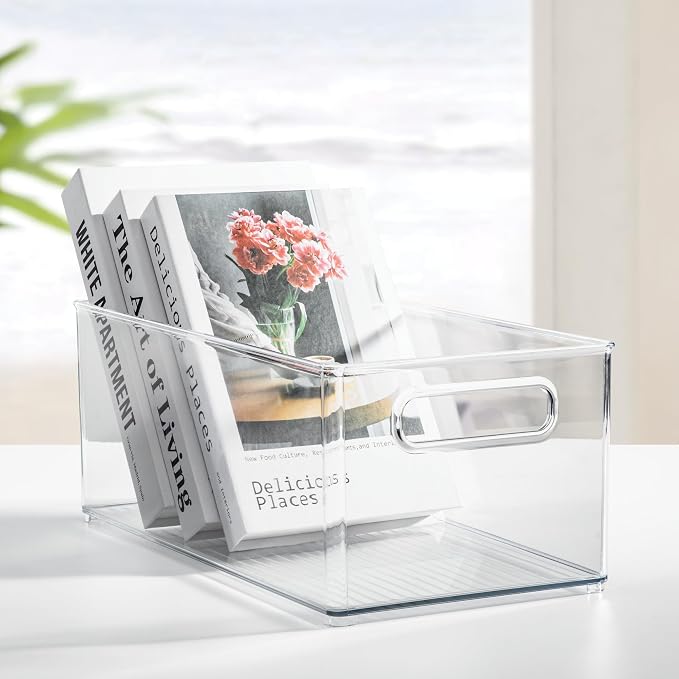 iDesign Stackable Fridge Bin, Set of 2, Clear | Kitchen Storage Bin, For Pantry, Cabinets, or Fridge
