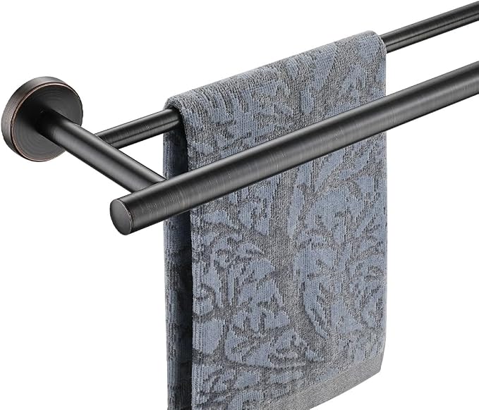 JQK Double Towel Bar Oil Rubbed Bronze, 19 Inch 304 Stainless Steel Thicken 0.8mm Towel Rack Bathroom, Towel Holder ORB Wall Mount, Useable Length 16 Inch, TB100L16-ORB