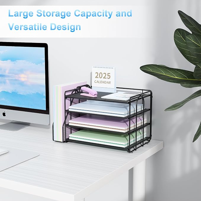 Spacrea 4-Tier Paper Organizer for Desk with File Organizer | Desk Organizers and Accessories Desk Accessories & Workspace Organizers for Office Supplies (Black)