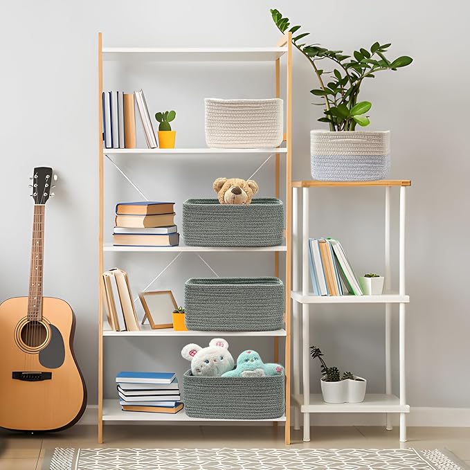 COMFY-HOMI 13" x 8.5" x 5.1" Storage Baskets for Organizing | Cotton Rope Woven Basket | Toy Storage Bin Box | Basket for Shelves, Closet Organizer Bin, Decorative Closet Shelf, 3 Pack