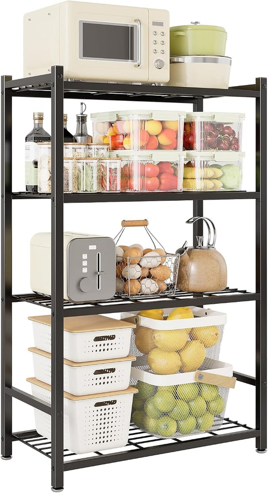 Storage Shelves, 4-Tier Metal Shelving Unit with 120 lbs Per Shelf, Leveling Feet, Storage Rack for Garage, Kitchen, Pantry, Closet, 24" x 11.8" x 48", Black