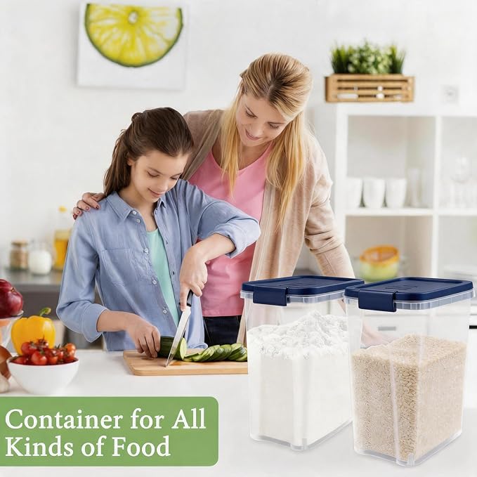 Tight-Lock Rice Container 10-15 Lbs, Airtight Flour Container Dry Food Bin | Plastic Food Container with Scoop, Dry Food Storage Bin Dispenser for Cereal, Sugar, Kitchen, Pantry Organizers and Storage
