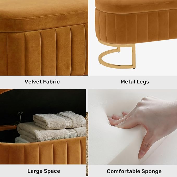51" Velvet Storage Ottoman Bench End of Bed for Bedroom Entryway Light Brown